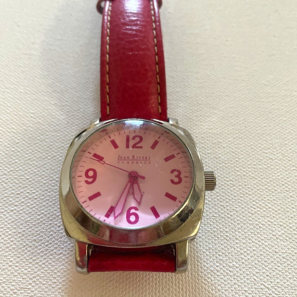 Signed Joan Rivers Stainless Steel Water Resistant MOVT Japan Watch Leather Band
